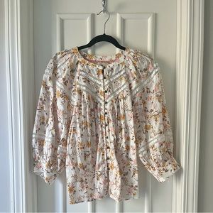 Anthropologie Floral Balloon Puff Sleeve Button-Up Shirt